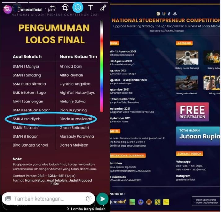 TEAM KARYA ILMIAH/RISET UNGGULAN SMK ASSA’IDIYAH KUDUS BERHASIL LOLOS KE BABAK FINAL SE INDONESIA DALAM AJANG “NATIONAL STUDENTPRENEUR COMPETITION”